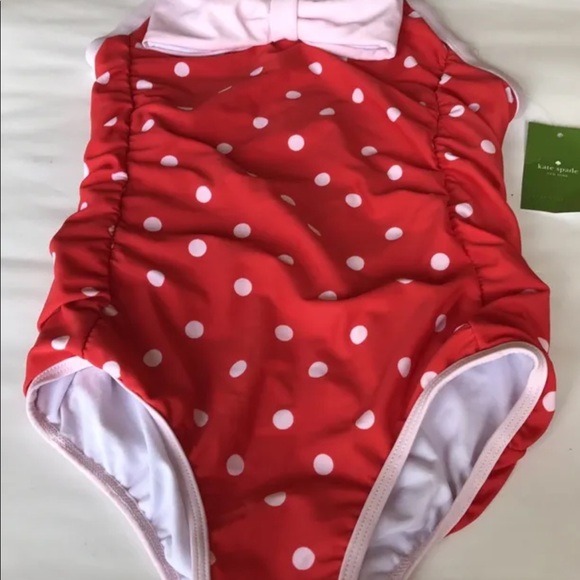 New Kate Spade Kid Girl 12 Year Old Red Polka Dots Open Piece Pink Ribbon Bow - Picture 5 of 9